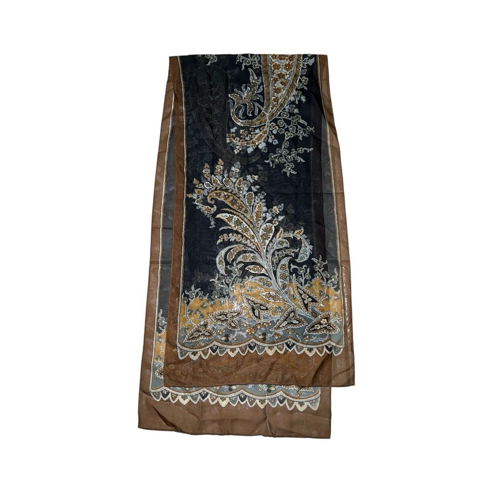 Black & Brown 58" x 13.6" Scarf Rectangular Women 90s Beautiful